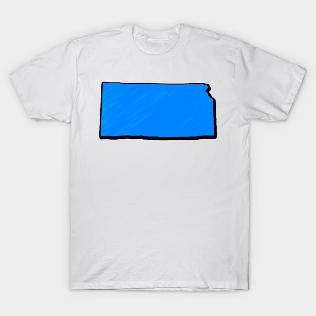 Bright Blue Kansas Outline T-Shirt by Mookle